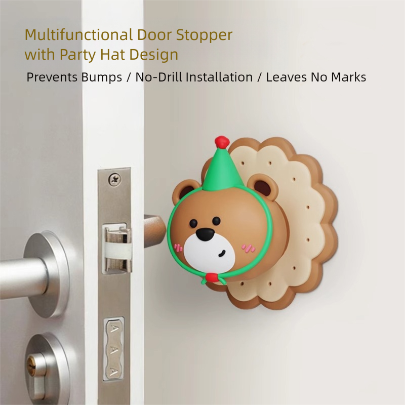 3 Pcs (Pink + Brown + Yellow) Adorable Bear Wall Protector - Multi-Use Self-Adhesive Door Stopper Bumper