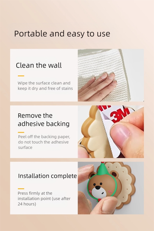 3 Pcs (Pink + Brown + Yellow) Adorable Bear Wall Protector - Multi-Use Self-Adhesive Door Stopper Bumper