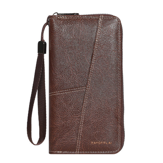 Coffee Men's Long Zipper Wallet Clutch - PU Leather Wristlet with Phone and Card Slots