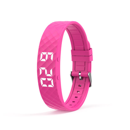 Rose Red Smart Vibrating Alarm Watch - Digital Fitness Tracker Wristband with Pedometer & Sleep Monitor