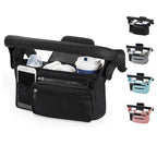 Black Universal Stroller Organiser Caddy with Insulated Cup Holders and Detachable Wristlet