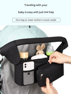 Grey Universal Stroller Organiser Caddy with Insulated Cup Holders and Detachable Wristlet