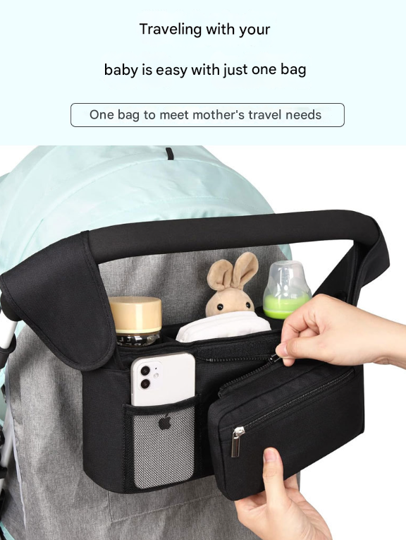 Blue Universal Stroller Organiser Caddy with Insulated Cup Holders and Detachable Wristlet