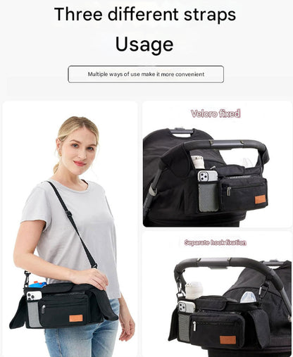 Blue Universal Stroller Organiser Caddy with Insulated Cup Holders and Detachable Wristlet