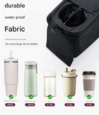 Grey and Black Stitching Universal Stroller Organiser Caddy with Insulated Cup Holders and Detachable Wristlet