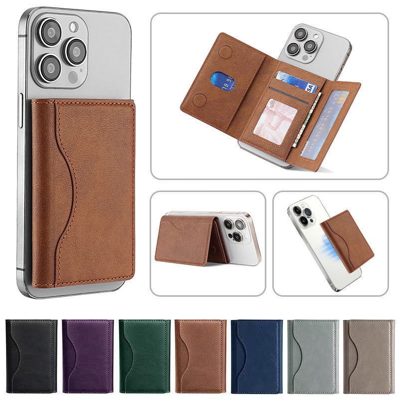 Brown 3-in-1 Magnetic Wallet for MagSafe - Slim PU Leather Card Holder with Kickstand