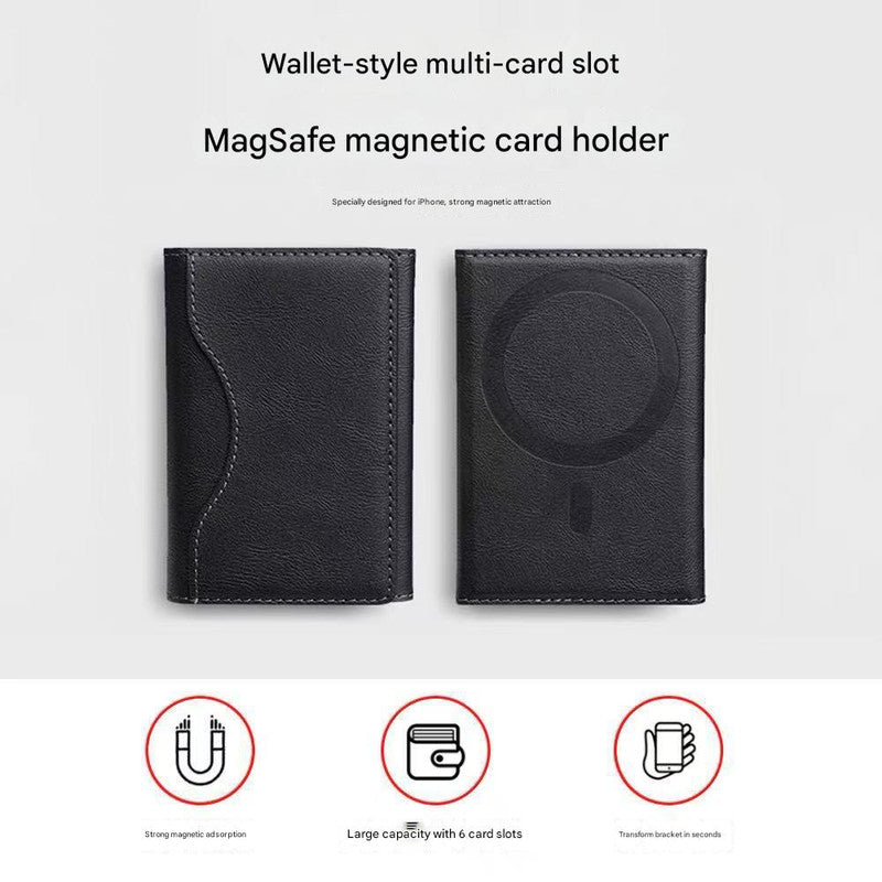 Brown 3-in-1 Magnetic Wallet for MagSafe - Slim PU Leather Card Holder with Kickstand