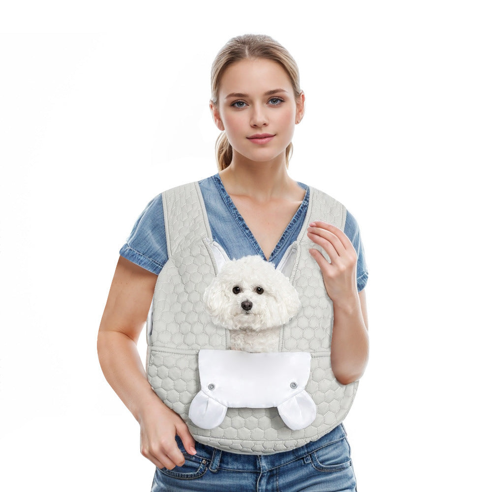 Grey Quilted Hands-Free Pet Carrier Sling - Comfortable Front Pack for Small Dogs & Cats