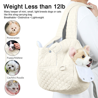 Grey Quilted Hands-Free Pet Carrier Sling - Comfortable Front Pack for Small Dogs & Cats