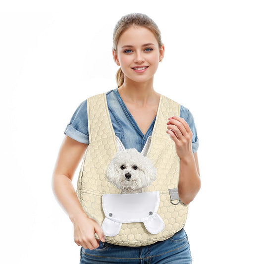 Light Khaki Quilted Hands-Free Pet Carrier Sling - Comfortable Front Pack for Small Dogs & Cats