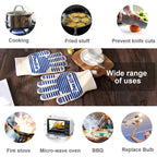 Blue and White Extreme Heat Resistant BBQ Gloves - Cut-Resistant Oven Mitts with Non-Slip Silicone Grip