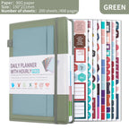 Green A5 PU Leather Agenda for Productivity & Time Management-Undated Daily & Hourly Planner Pro