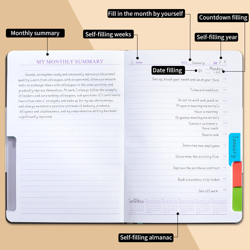 Orange A5 PU Leather Agenda for Productivity & Time Management-Undated Daily & Hourly Planner Pro