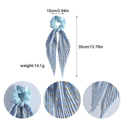 Handmade Pleated Scrunchie with Ribbon Ponytail Holder Hair Tie Hair Accessories 6 Colour Pack