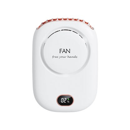 White Portable Bladeless Neck Fan with Waist Clip & Digital Display USB Rechargeable Mini Fan