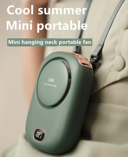 White Portable Bladeless Neck Fan with Waist Clip & Digital Display USB Rechargeable Mini Fan