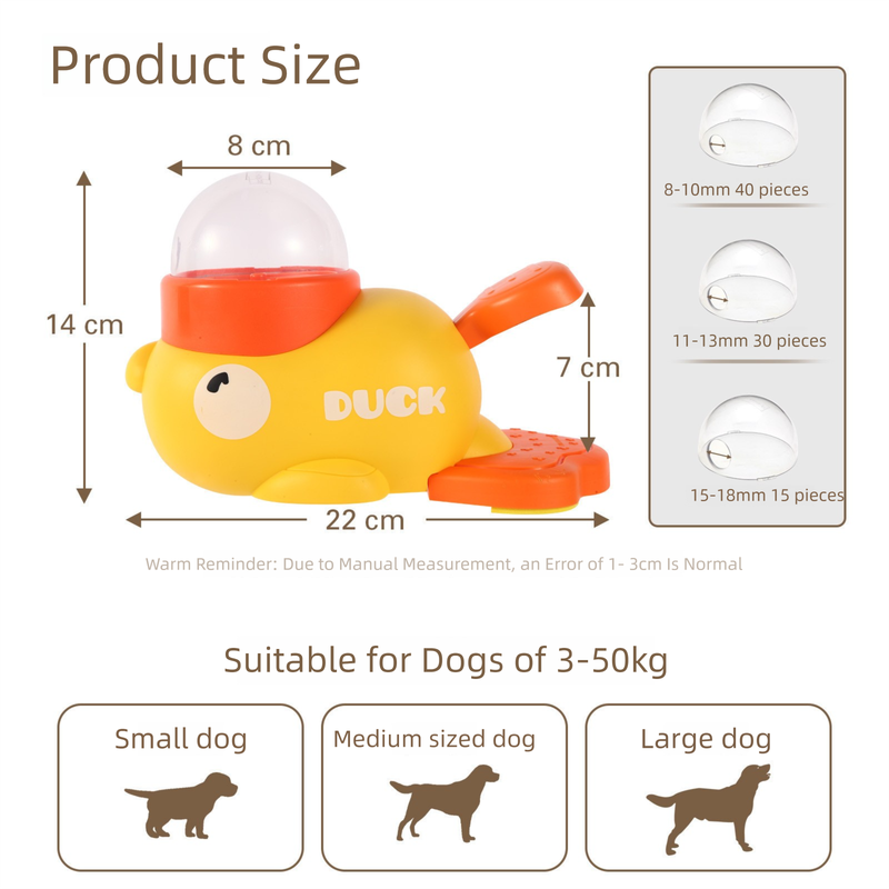 Yellow Interactive Duck-Shaped Automatic Pet Feeder – Smart Treat Dispenser for Cats & Dogs with 3 Adjustable Port Sizes