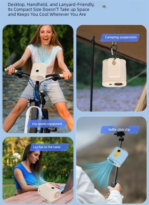 Beige High-Speed Mini Clip Fan with 360° Rotation – Portable, Rechargeable & Multi-Functional Cooling Solution