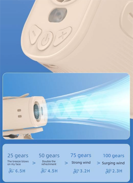 Beige High-Speed Mini Clip Fan with 360° Rotation – Portable, Rechargeable & Multi-Functional Cooling Solution
