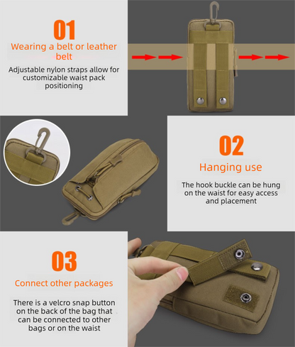 Dark Green camouflage Multi-Functional Outdoor Water Bottle & Phone Pouch – Tactical Zippered Waist Pack for Travel, Hiking, and Daily Use