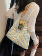 Beige and Blue Stylish Hand-Woven Paper Rope Bag – Boho Crochet Tote for Summer & Travel