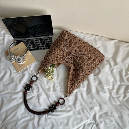 Brown Stylish Hand-Woven Paper Rope Bag – Boho Crochet Tote for Summer & Travel