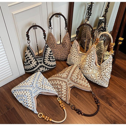 Brown Stylish Hand-Woven Paper Rope Bag – Boho Crochet Tote for Summer & Travel