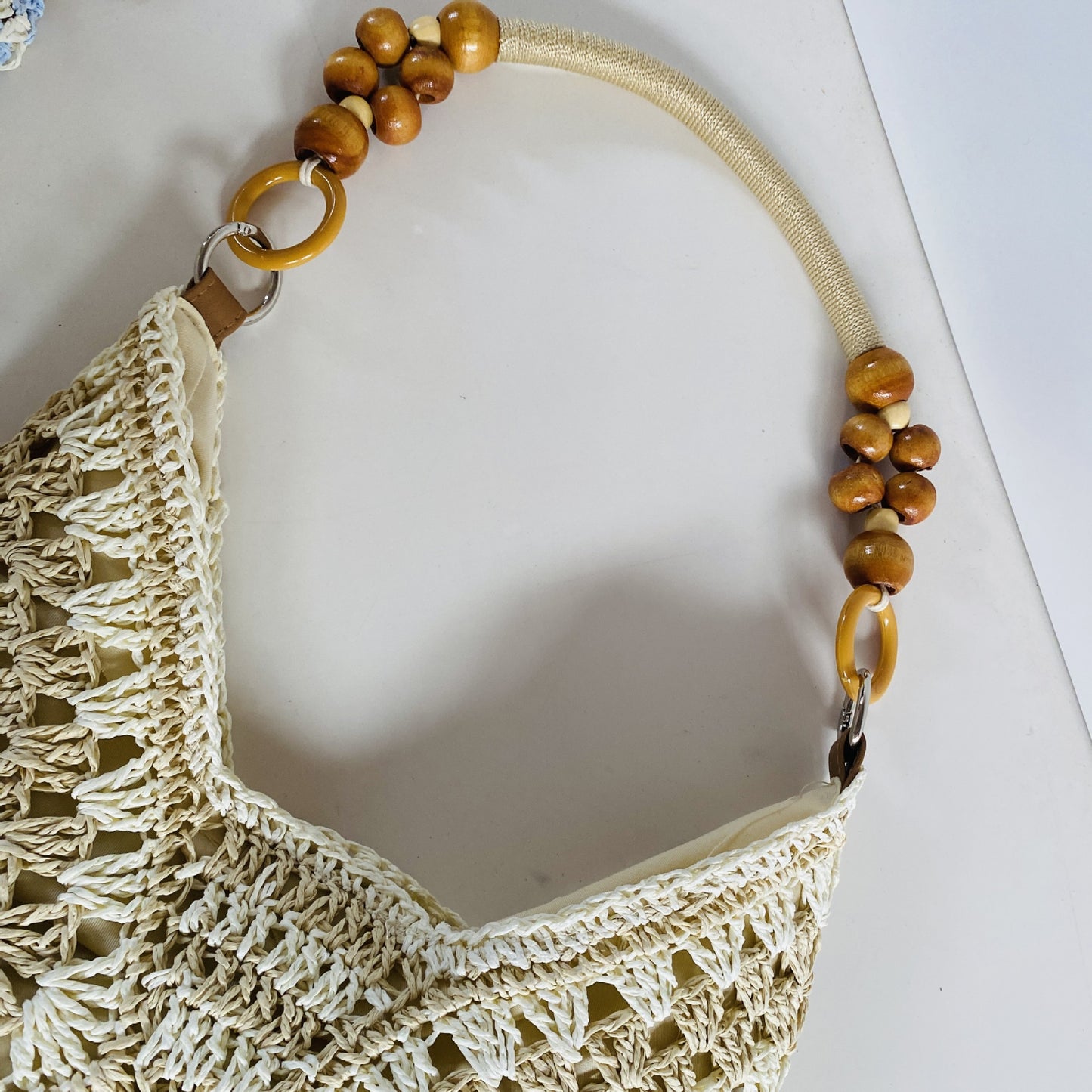 White and Beige Stylish Hand-Woven Paper Rope Bag – Boho Crochet Tote for Summer & Travel
