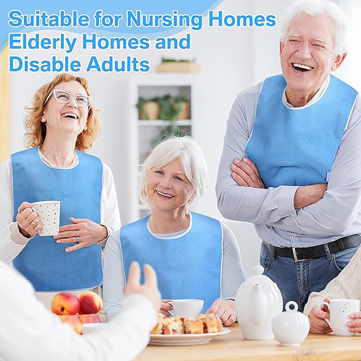 Grey Anti-Stain Feeding Apron with Pocket – Adjustable Care Bib for Elderly & Disabled Adults (2-Pack)