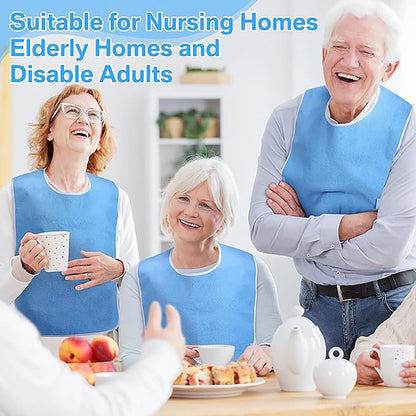 Dark Blue Anti-Stain Feeding Apron with Pocket – Adjustable Care Bib for Elderly & Disabled Adults (2-Pack)