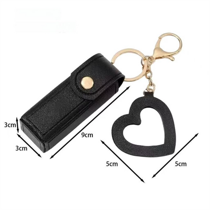 Pink Portable Lipstick Case with Heart Mirror & Keychain – Cute PU Leather Holder (3-Pack)