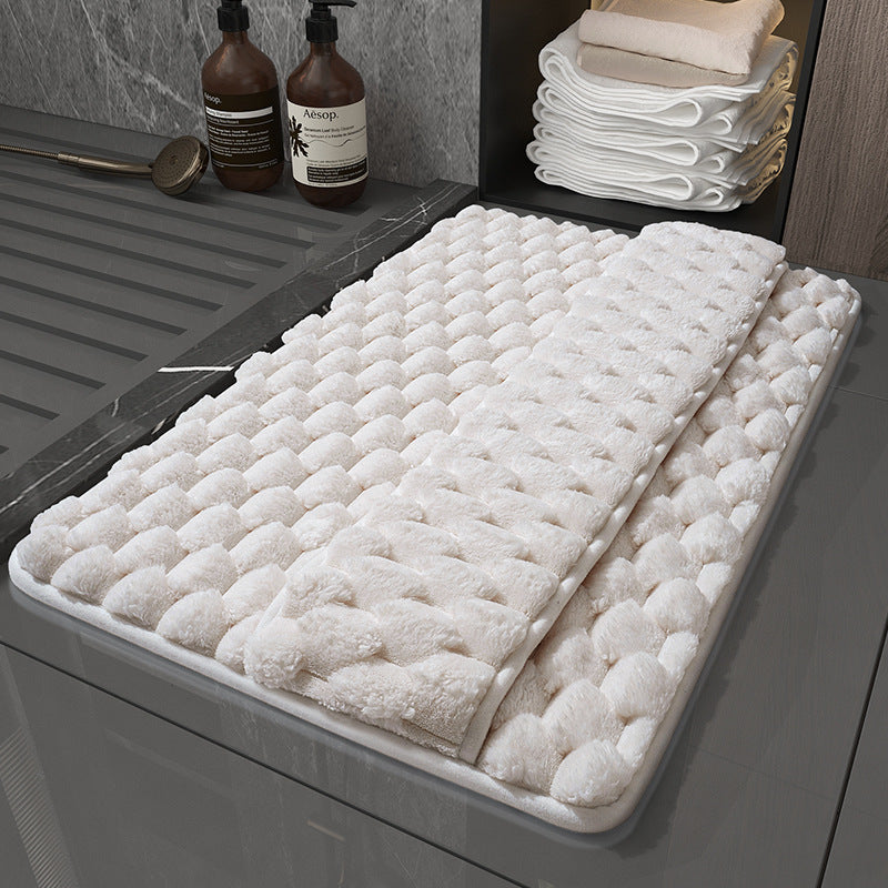 Luxury Plush Memory Foam Bath Mat with Foot Drying Panel - Super Absorbent & Non-Slip Bathroom Rug(Checkered beige)