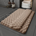 Luxury Plush Memory Foam Bath Mat with Foot Drying Panel - 40*60cm Super Absorbent & Non-Slip Bathroom Rug(Checkered brown)