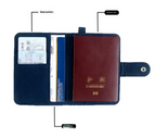 Navy Blue DIY Canvas Passport Holder with 4 Random Patches - Customizable Travel Document Wallet