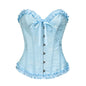 M Blue Women's Floral Lace Overbust Corset - Waist Cincher Bustier Top for Shapewear & Costume