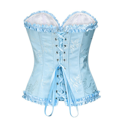 M Blue Women's Floral Lace Overbust Corset - Waist Cincher Bustier Top for Shapewear & Costume