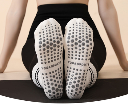 Black (3-Pack) Unisex Striped Non-Slip Grip Socks - Cotton Crew Socks for Yoga, Pilates & Home Workouts