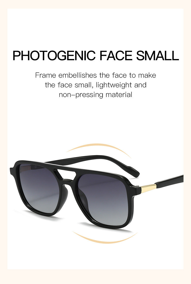 Black Retro Double Bridge Square Frame Polarized Sunglasses - Driving Sun Protection Eyewear