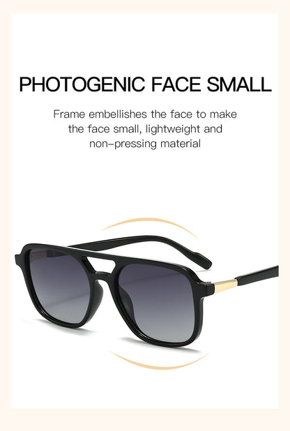 Black Frame with Translucent Pink Retro Double Bridge Square Frame Polarized Sunglasses - Driving Sun Protection Eyewear