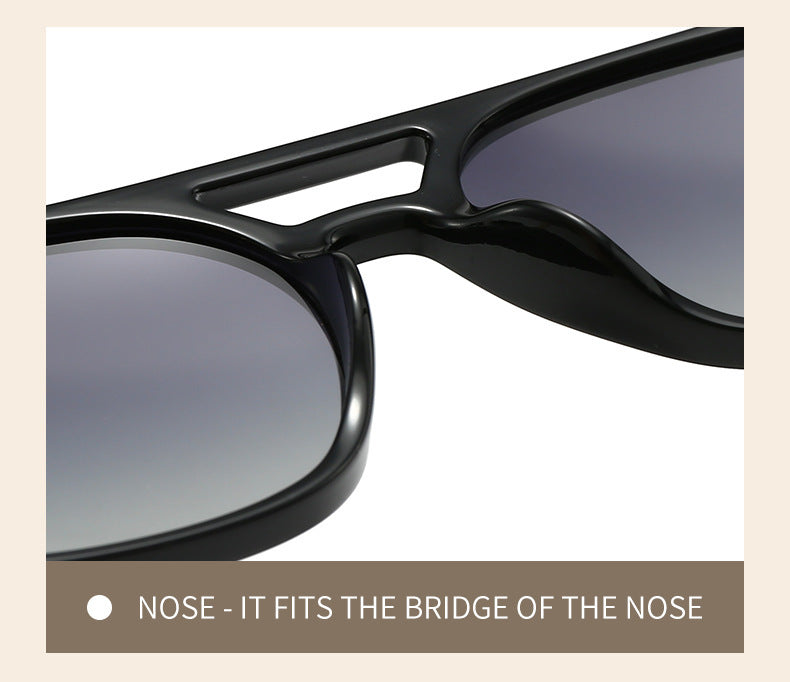 Black Frame with Translucent Pink Retro Double Bridge Square Frame Polarized Sunglasses - Driving Sun Protection Eyewear