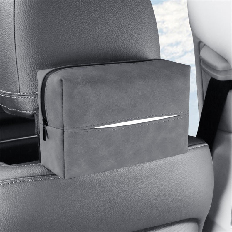 Grey 2-Pack  Luxury Faux Suede Car Tissue Box - Visor Clip & Strap for Armrest or Seat Back