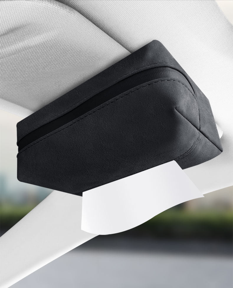 Grey 2-Pack  Luxury Faux Suede Car Tissue Box - Visor Clip & Strap for Armrest or Seat Back
