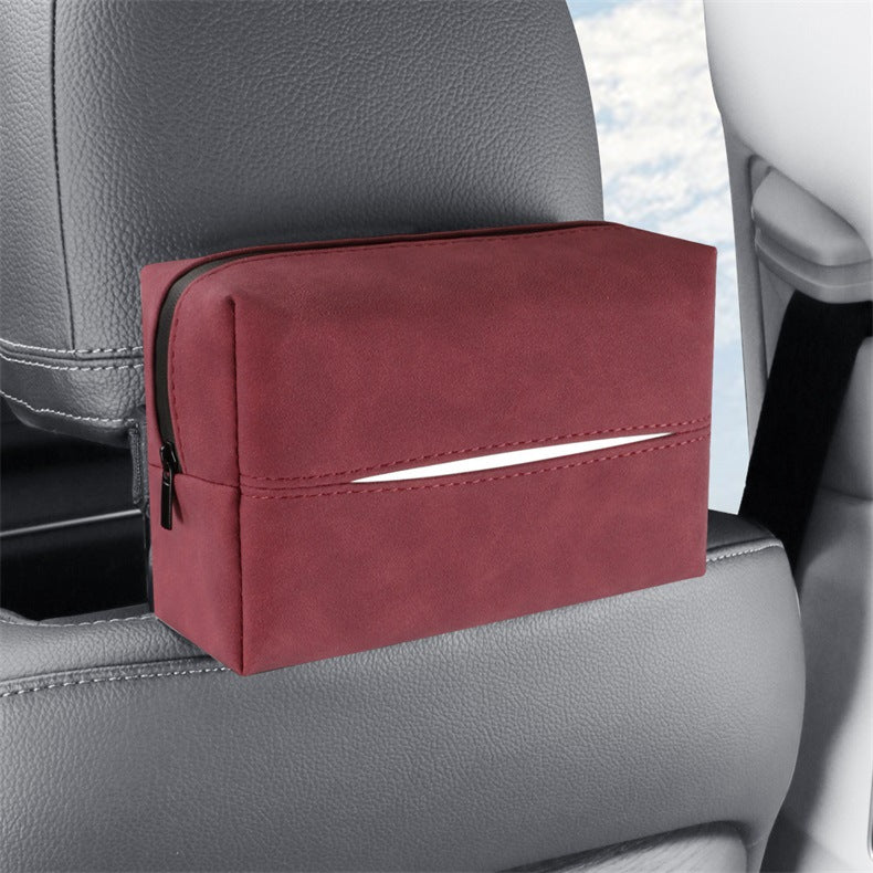 Red 2-Pack  Luxury Faux Suede Car Tissue Box - Visor Clip & Strap for Armrest or Seat Back