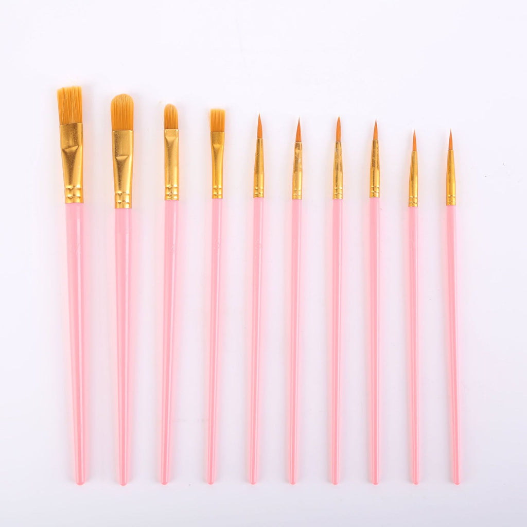 Pink Versatile 10-Piece Artist Paint Brush Set (10 Sets Included) - for Acrylic, Oil, Watercolor & Gouache Painting