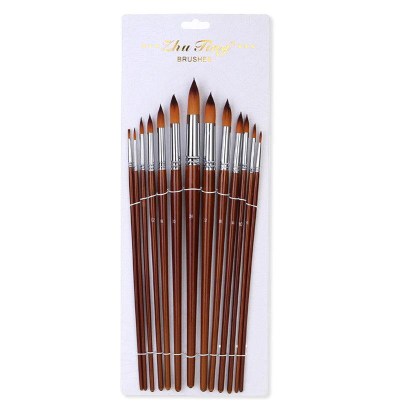 Professional 13-Piece Artist Brush Set - Flat & Filbert Nylon Bristles for Acrylic, Oil & Watercolor