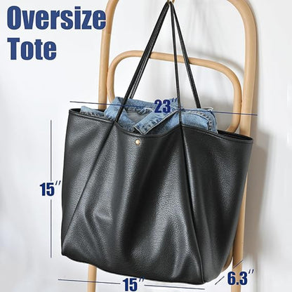 Beige Classic Oversized Tote Bag - Soft Faux Leather Shoulder Purse for Work, Travel & Everyday Use