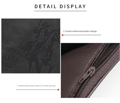 3-PCS Black Menbense Fashion Leather Wallet Set - Vintage Hunter Design Bi-Fold Wallet with Card Slots