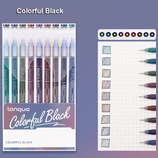 Colorful Black 9PCS/Set Languo Dopamine Gel Pen Set - Vibrant Multi-Color Writing Instruments for Creativity
