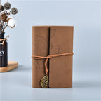 2PCS Dark Brown Vintage A5 PU Leather Journal with Leaf Charm - Ring Bound Refillable Notebook Set