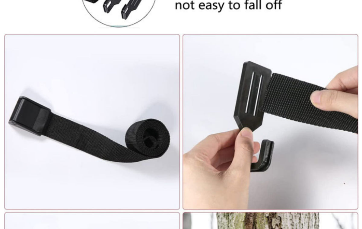 2-Piece Tree Stand Gear Hanger Set - Tactical Webbing Straps with 5 Hooks for Hunting & Camping